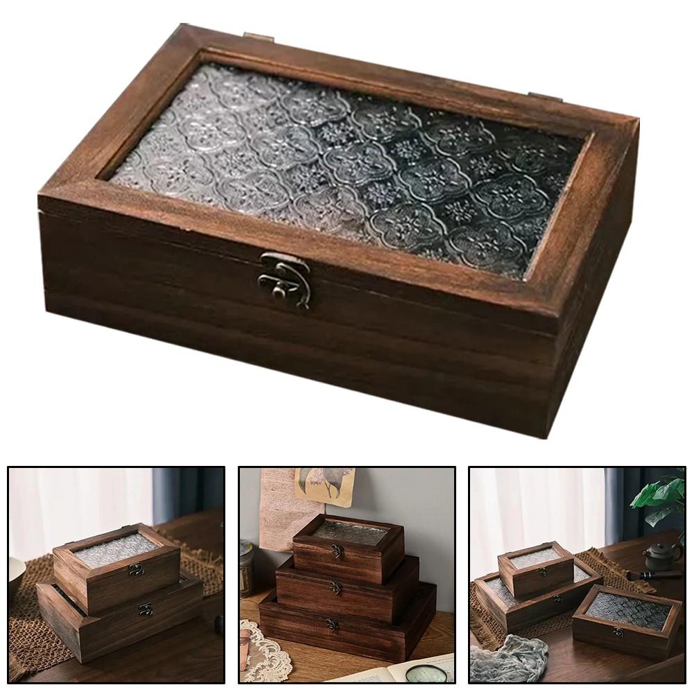 

Decorative Box Begonia Flower Desktop Storage Solid Wood S