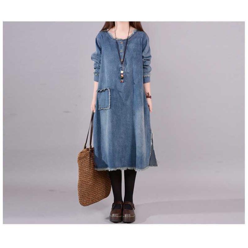 Autumn Round-neck Long-sleeved Denim Dress