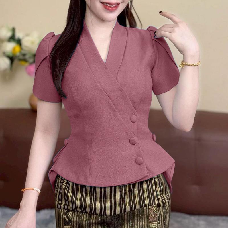 ZANZEA Women Summer V-Neck Casual Short Sleeve Blouse