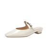 Square Head Mary Jane Women's Shoes Light Mouth Metal Buckle Word with Commuting Temperament Single Shoes Half Slippers