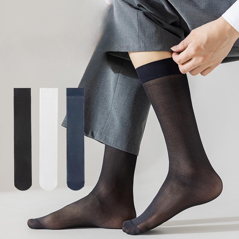 

Extended Stockings, Summer Ultra-thin Men s High-top Business Shoes, Socks, Durable, Wear-resistant and Anti-hooking Stockings 1 pair білий