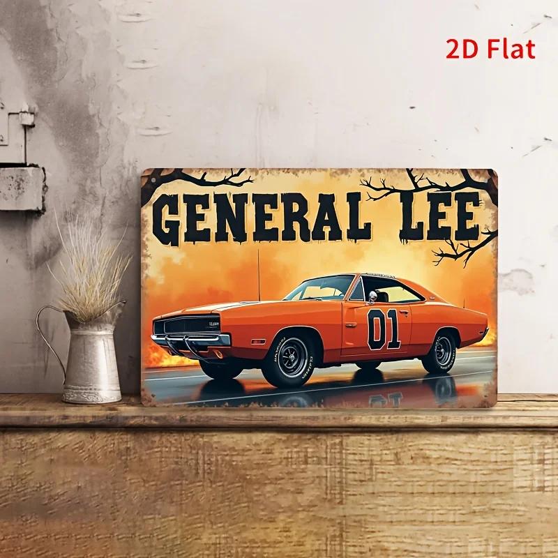 [Vintage Iron Wall Plaque] Surface,Vintage Iron Wall Plaque - "General Li 01" Vintage Car Art with Flame Orange And Black Design