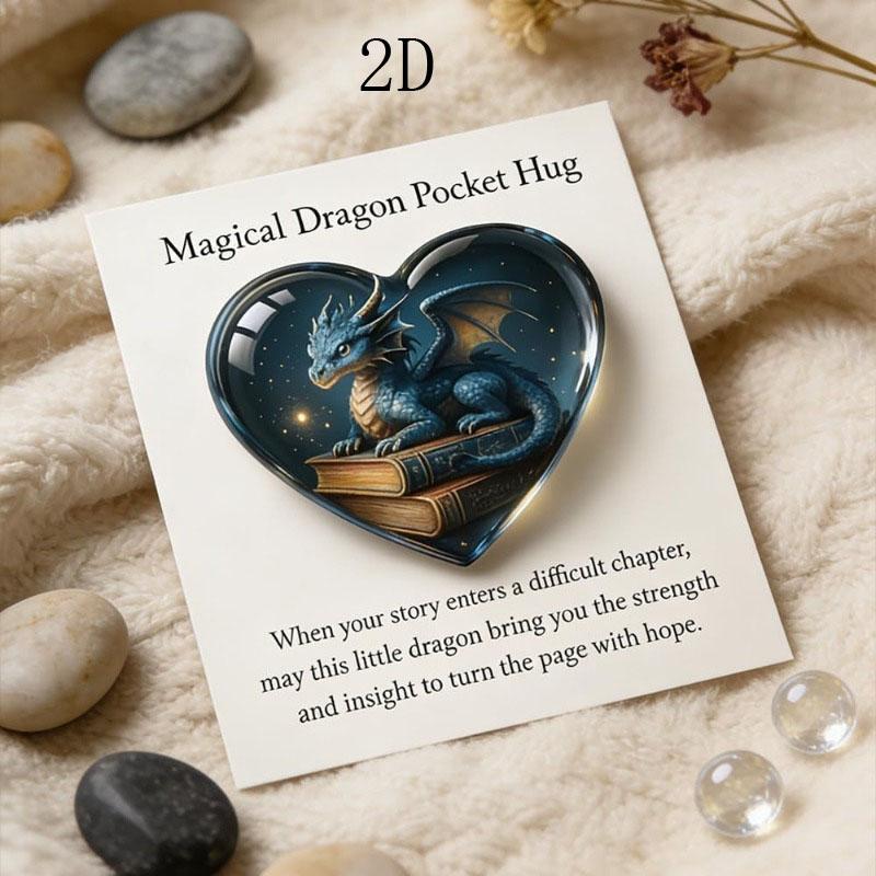 2D Flat Magical Dragon Pocket Hug, Emotional Support Dragon Heart Pocket Hug Token, Mini Magical Dragons Book Keepsake Fantasy Gifts