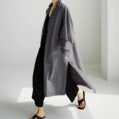 Frühling Herbst Damen Baumwolle und Leinen Hemden Kleider Taschen Seitenschlitz Gerade Lässig Lockere Kleider Weiblich