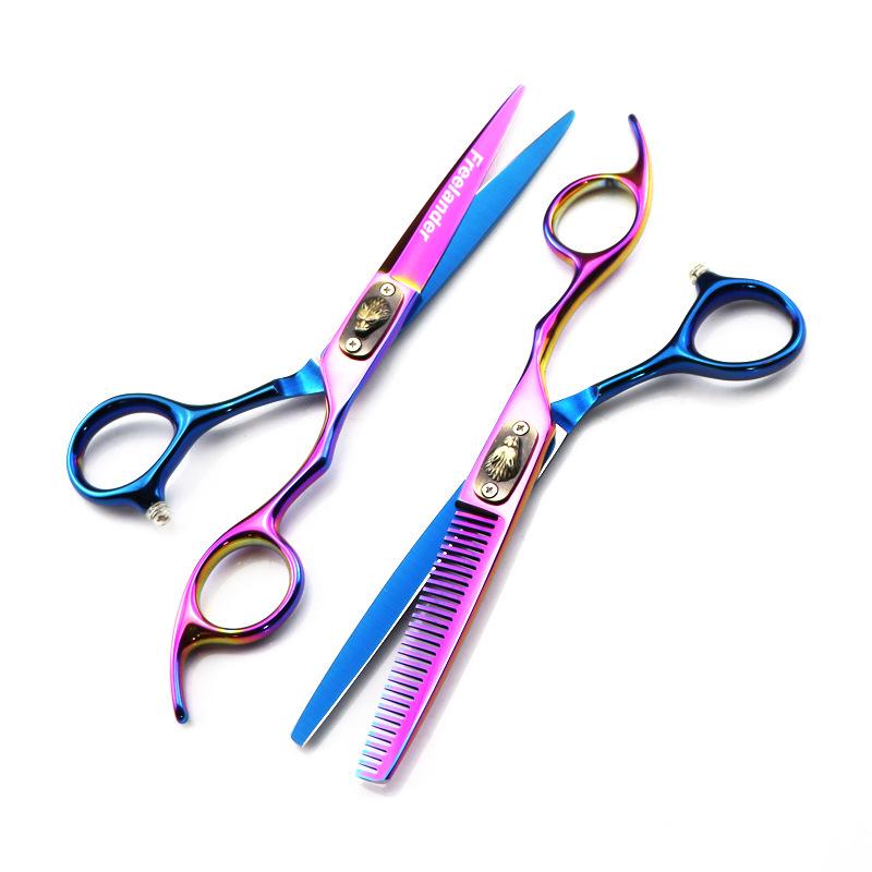 Black and Gold Wolf Head Hairdressing Scissors Set: Straight, Serrated, and Thinning Shears