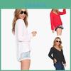 T-shirt Eleganti da Donna Manica Lunga Sottile Scollo a V Camicia in Chiffon Bianca Nera Rossa