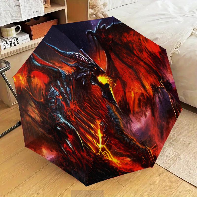 Dragon's Fiery Warcraft game Automatic Folding Umbrella - 8-Rib Travel Umbrella with Auto Open/Close & Portable Gifts for holidays or birthdays