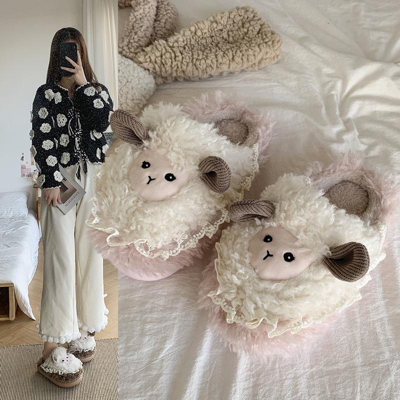 Niedliche flauschige Hausschuhe mit dicker Sohle für Damen, neue Wohnungseinrichtung für Herbst und Winter, Plüsch- und warme Baumwollhausschuhe für Damen