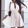 Turn-Down Collar Long Sleeve Women Dress Belt Solid Color Single Breasted Shirt Dress Female Clothing