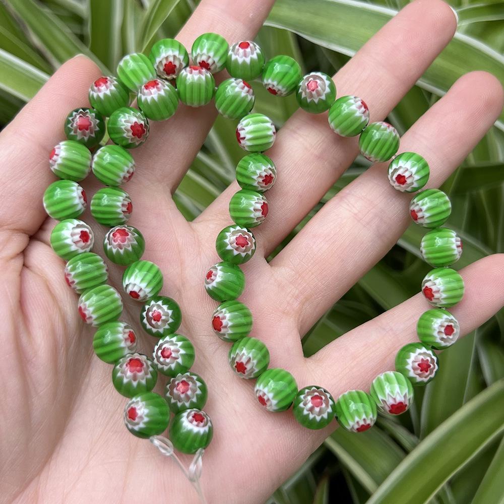 Millefiori Glasperlen 8mm - Rund, Einzelblume, Lose Perlen für DIY Schmuck