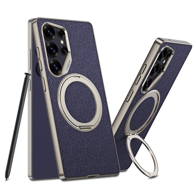 case for Samsung S26 S25 S24 S23 ultra Rotating Stand Vegan Leather Magnetic Wireless Charging Protective Case Anti-Fingerprint