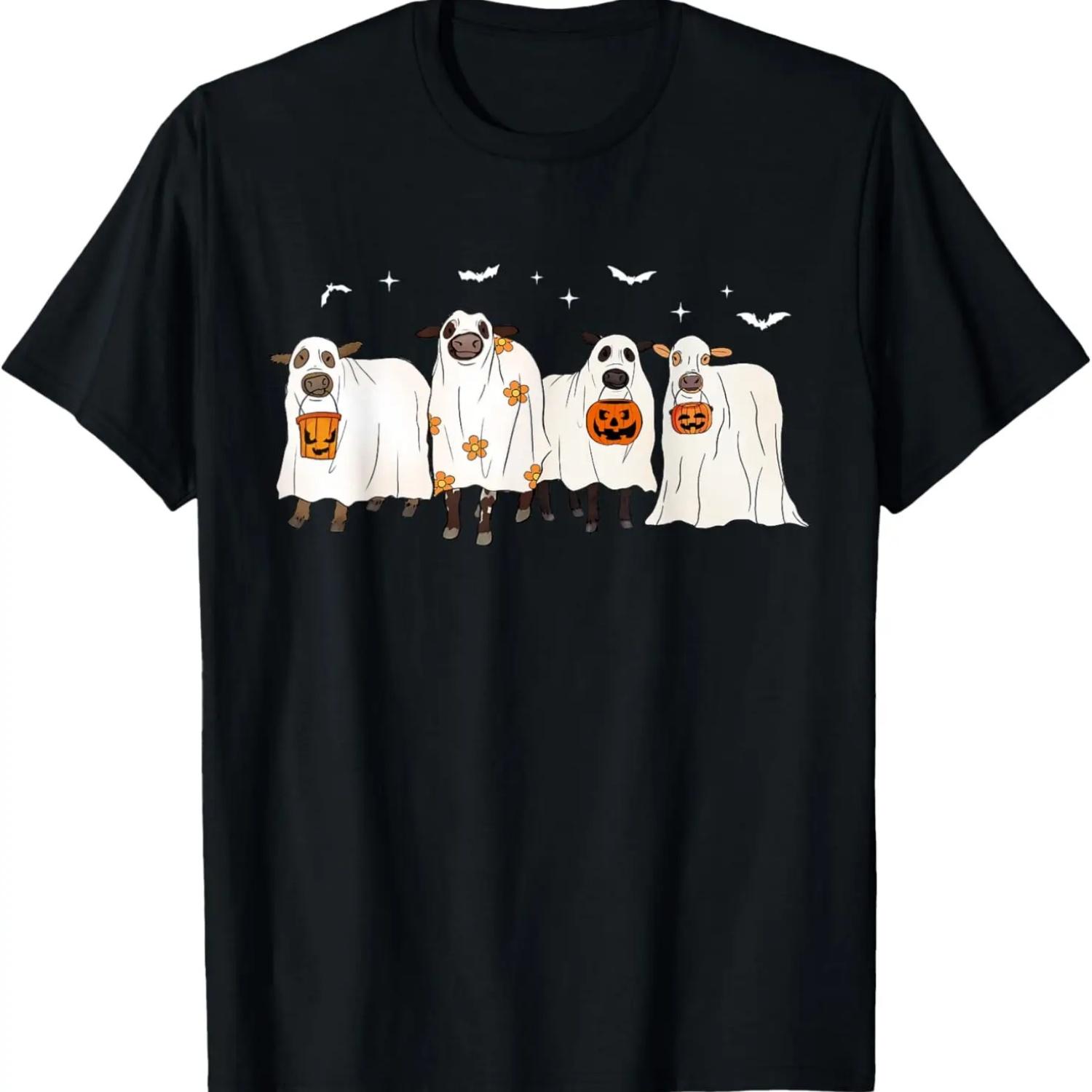 

Funny Sheep Ghost Cows Halloween Cute Outfit Kids Adults Tee T-Shirt S чёрный
