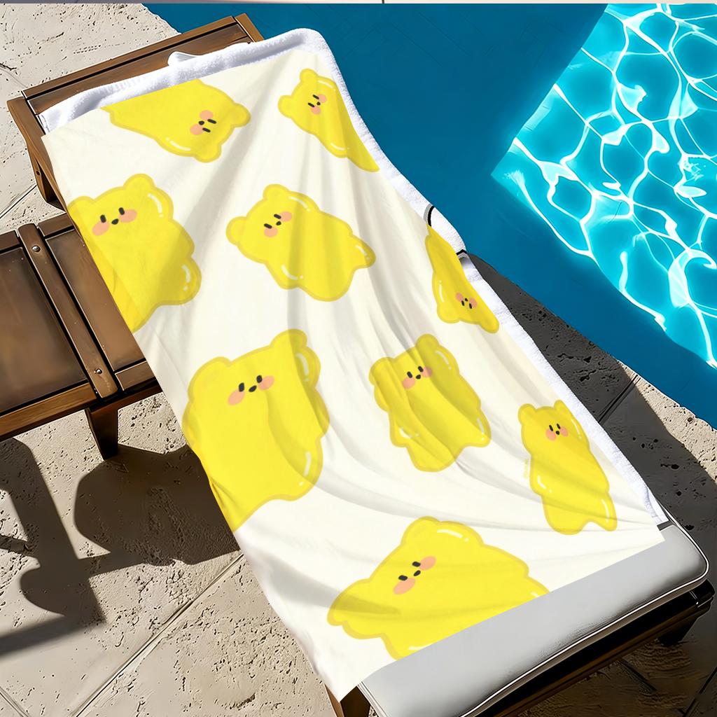 Cute Yellow Gummy Bear Beach Towel, Kawaii Cartoon Print Quick Dry Towel, for Swimming Pool, Travel, Camping and Daily Use