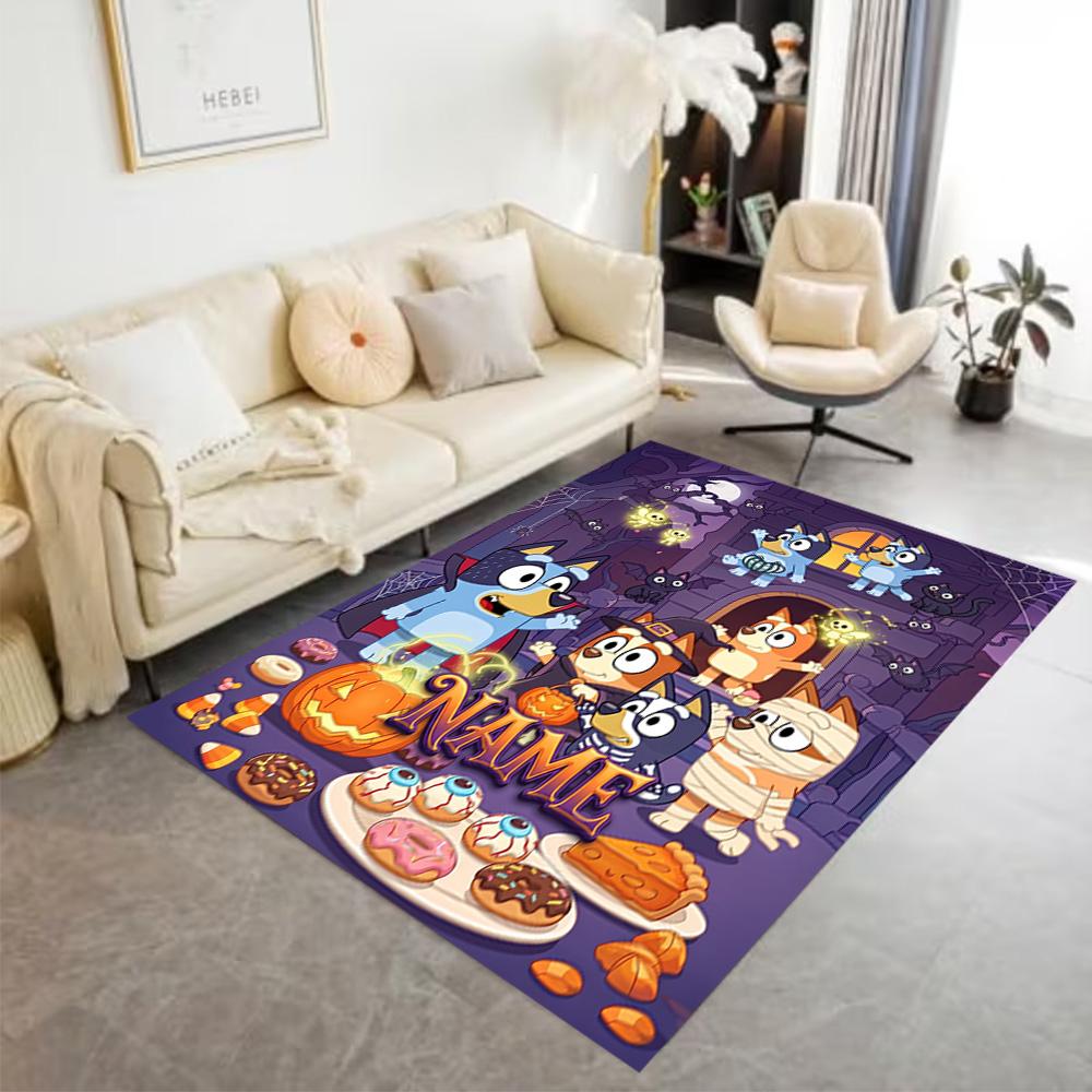 Halloween Bluebird Party Customize Text Floor Mat Design for Bedrooms Hallway Game Room Living Rooms Anti-slip Rug Office Home Decor
