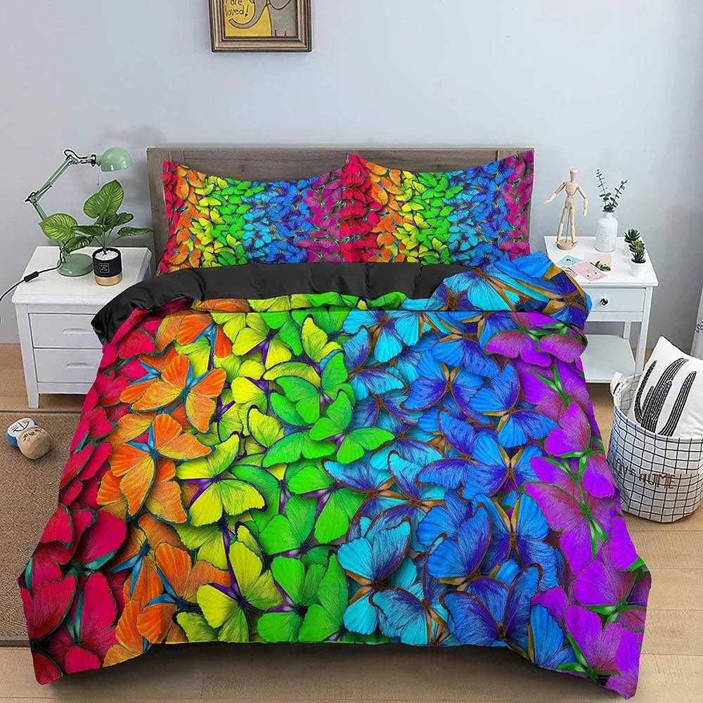 Butterfly In The Flowers Comfortable Duvet Quilt Cover Pillowcase Bedding Set Children Bedroom Decoration Home Textile