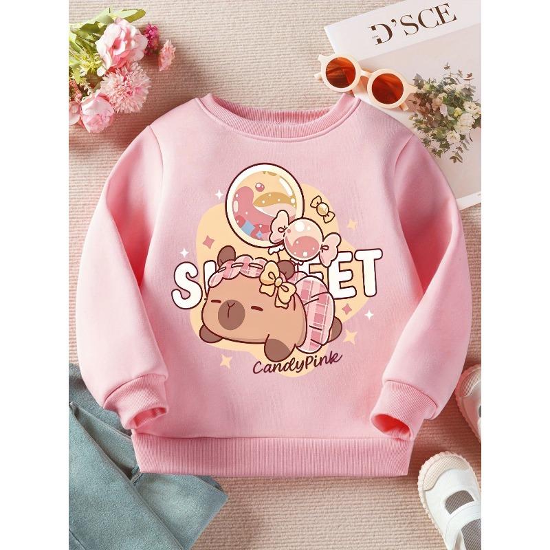 Kinder Rundhals-Sweatshirt, Cartoon Capybara Aufdruck, Frühling Herbst Freizeit Oberteile