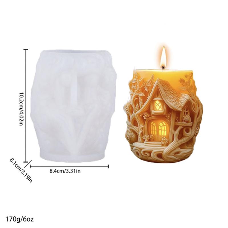 1Pc 3D Treehouse Silicone Mold DIY Elf Tree House Candle Mold Funny Castle Chimney House Resin Concrete Gypsum Mold