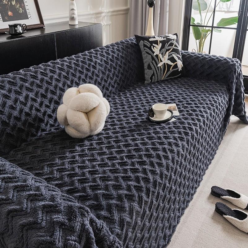 Winter Thickening Couch Seat Covers Solid Color Living Room Plush and Soft Mat Dustproof Furniture Protector Home Decoration
