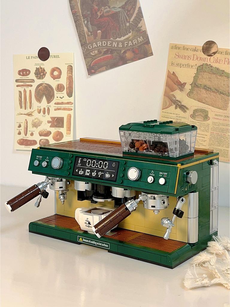 928pcs Block Toy Kids Simulation Two-position Mini Retro Coffee Machine Creative Model Decoration Boy Girl Birthday Gift