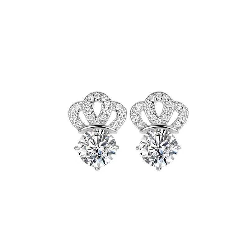 Beixi S925 Sterling Silver Crown Stud Earrings with Shiny Zirconia - Elegant and Luxurious Women's Jewelry