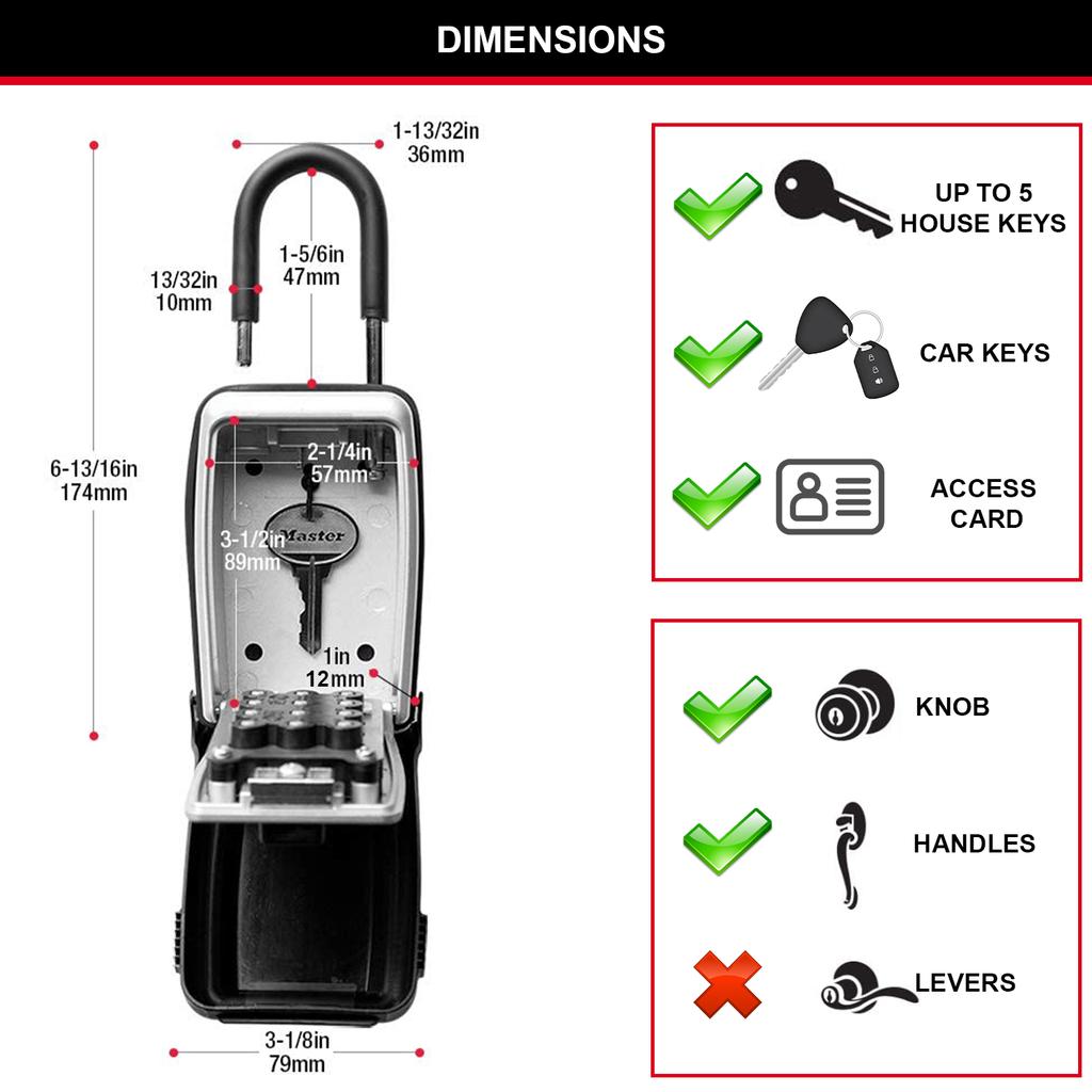 Master Lock Portable Push-Button Key Safe with Shackle, Medium, Outdoor