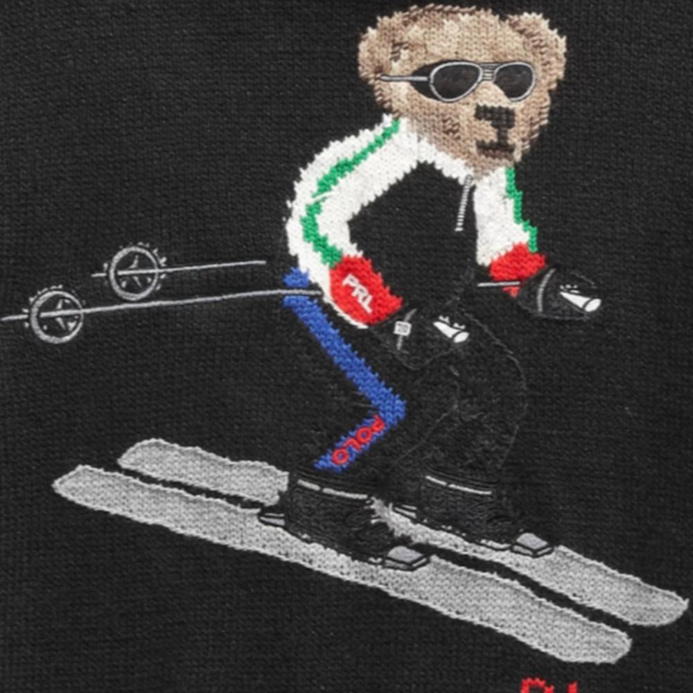 Polo Ralph Lauren FW23 Hooded Ski Bear Embroidered Long Sleeve Knit Sweater Men sweater Black MNPOSWE16820055-001