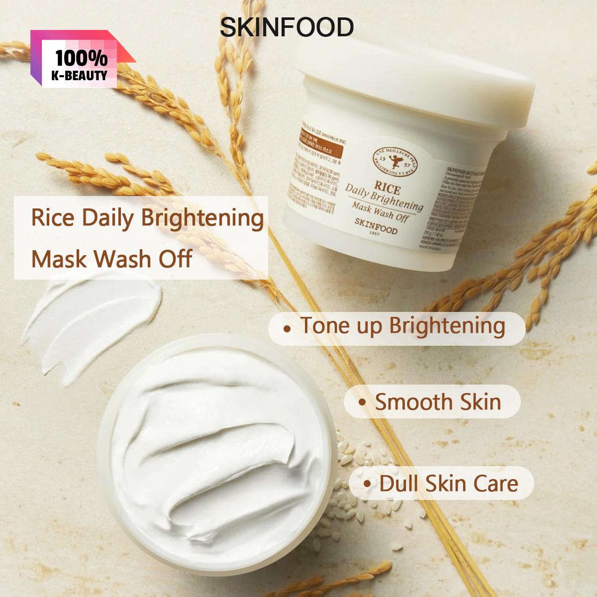 skinfood Rice Daily Brightening Mask Wash Off 210g, Natural Rice Extract, Mild Brightening Complexion, Korean Cosmetics, Korean Skincare 210 g / 7.4 oz