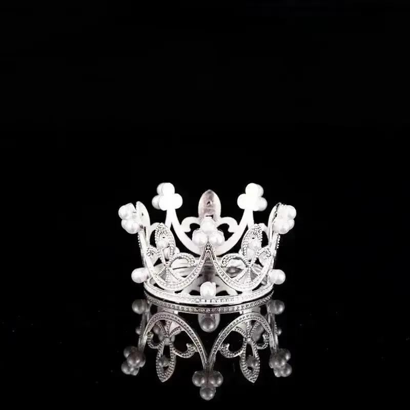 1 Pcs Mini Crown Cake Decoration Princess Topper Pearl Tiara Childrens Hair Accessories Wedding Kids Birthday Party Decorative