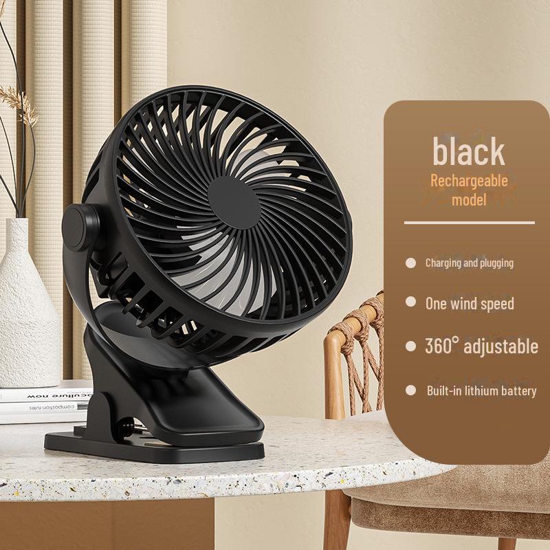 Rechargeable USB Clip Fan with Desk Lamp - Large Battery, Portable for Student Dormitories