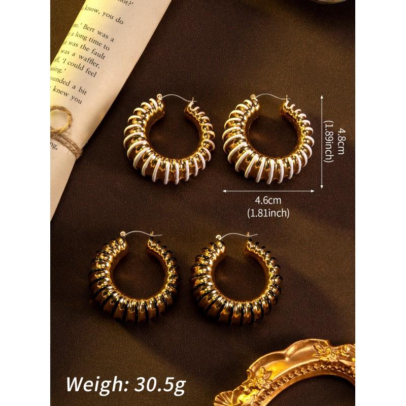 Vintage Enamel Threaded Steel Needle Earrings Unique Personality Geometric Line Sense Female