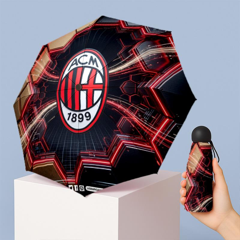 AC Milan Pattern Printed Mini 5 Folds 8 Ribs Compact Umbrella Windproof Waterproof Lightweight Portable Folding