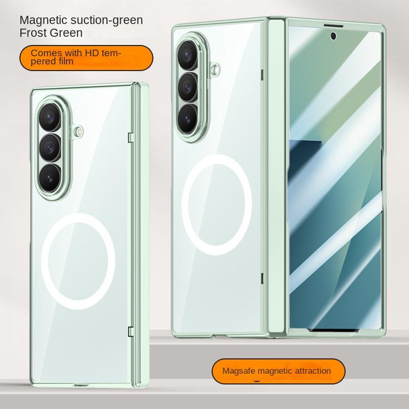 For Samsung Galaxy Z Fold 7 Electroplated Magnetic Case with Integrated Tempered Glass Front Film Anti-fingerprint Phone Case