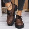 Large Size Thick-soled Loafers Women  Spring New Style Chunky Heel Retro Lace-up Professional Leather Shoes 2026
