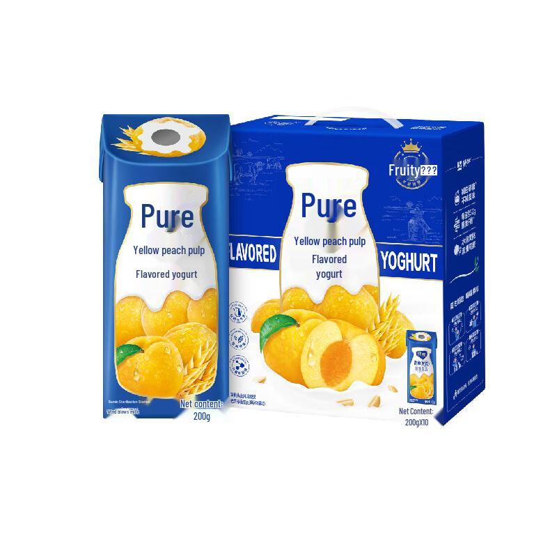 Mengniu Chunzhen Yellow Peach & Oatmeal Flavored Yogurt Drink 10-Pack Gift Box