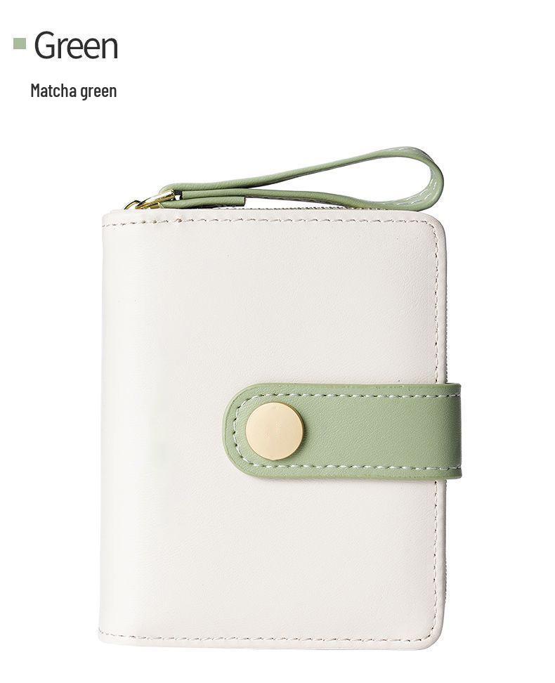 

Женский короткий складной кошелек с цветными блоками и пряжкой – Компактный и стильный для студентов зелёный