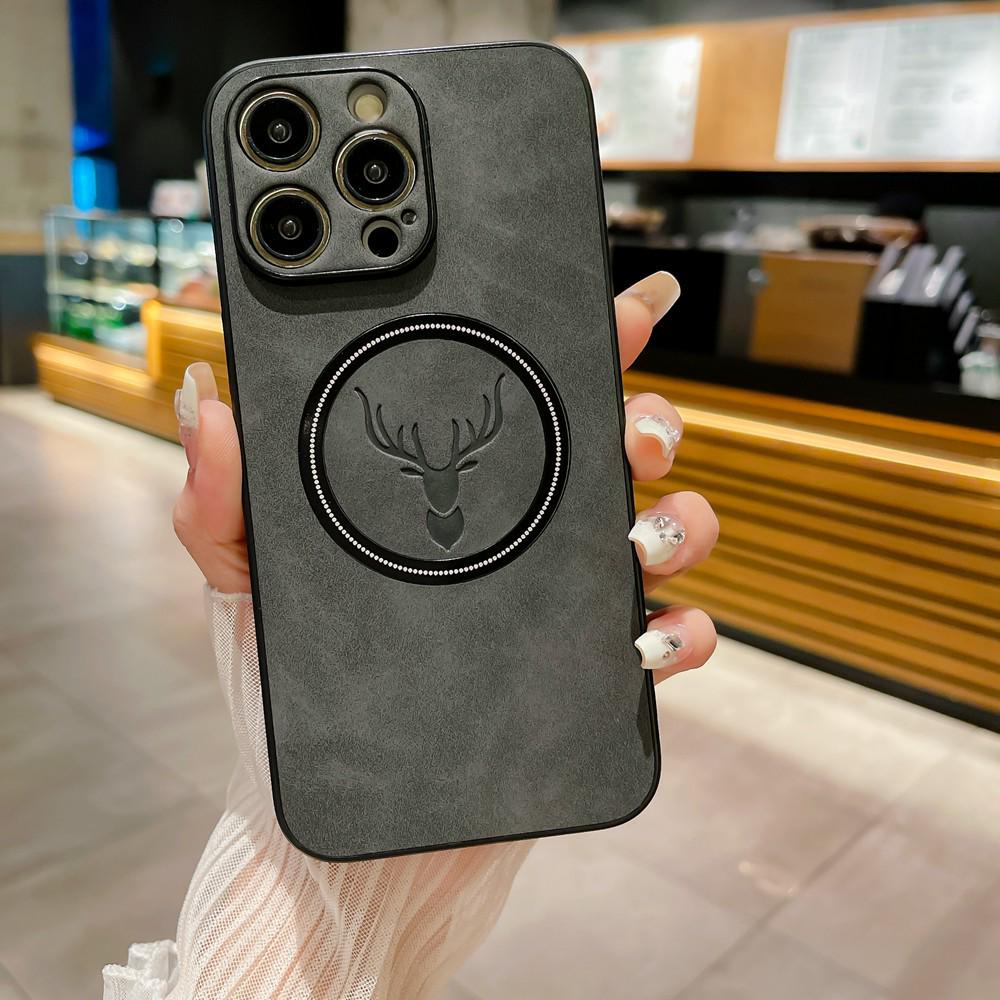 iPhone 16 Magnetic Cloth Texture Phone Case - Full Coverage Elk Design, Drop-Proof for Apple 14/15/17 Pro Max