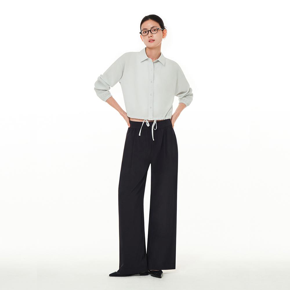 ANDAR Linen-Like String Crop Shirt