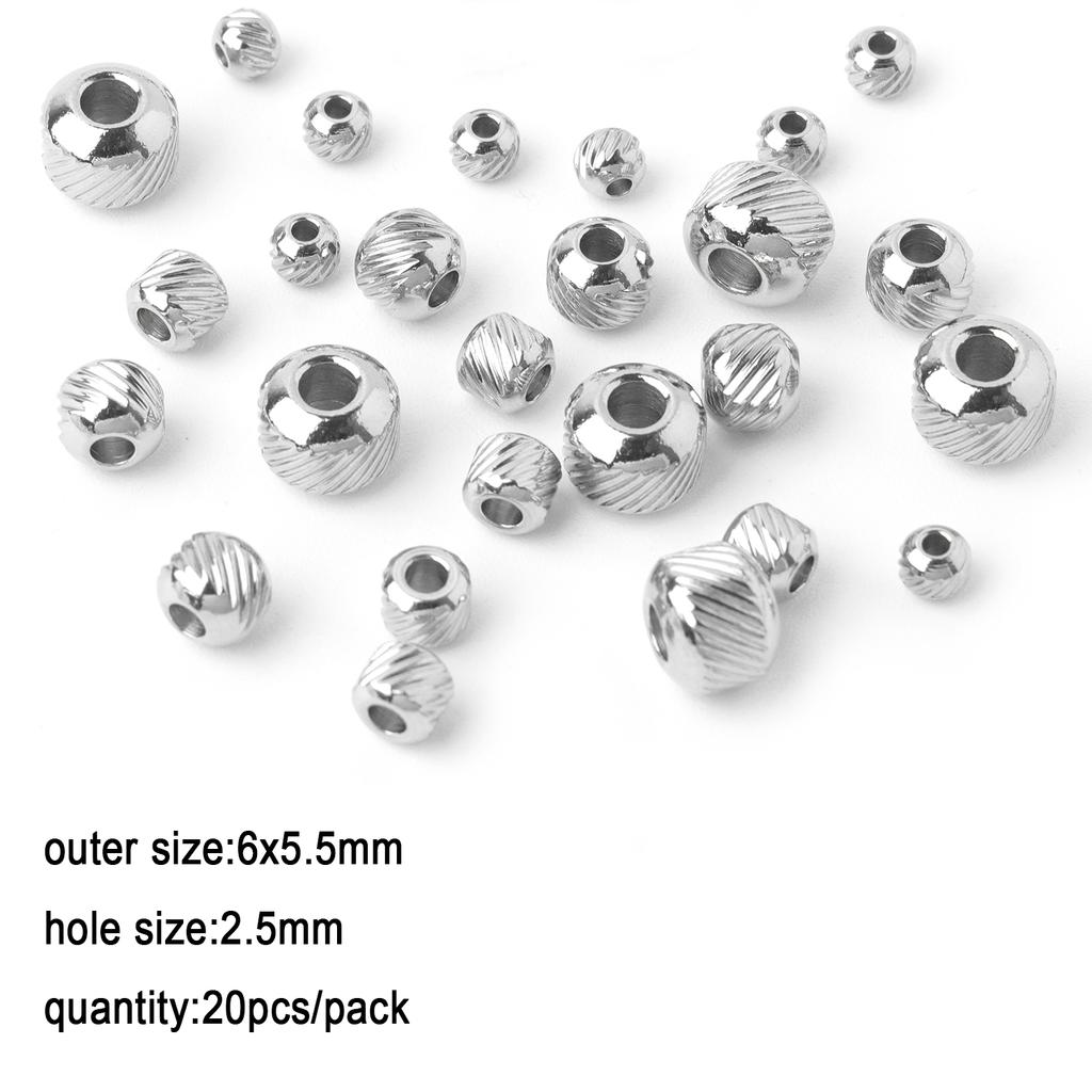 1pack Stainless Steel Loose Beads Screw Grid Oblique Straight Line Tube Shape Beads for Jewelry Making Diy Bracelet Accessories
