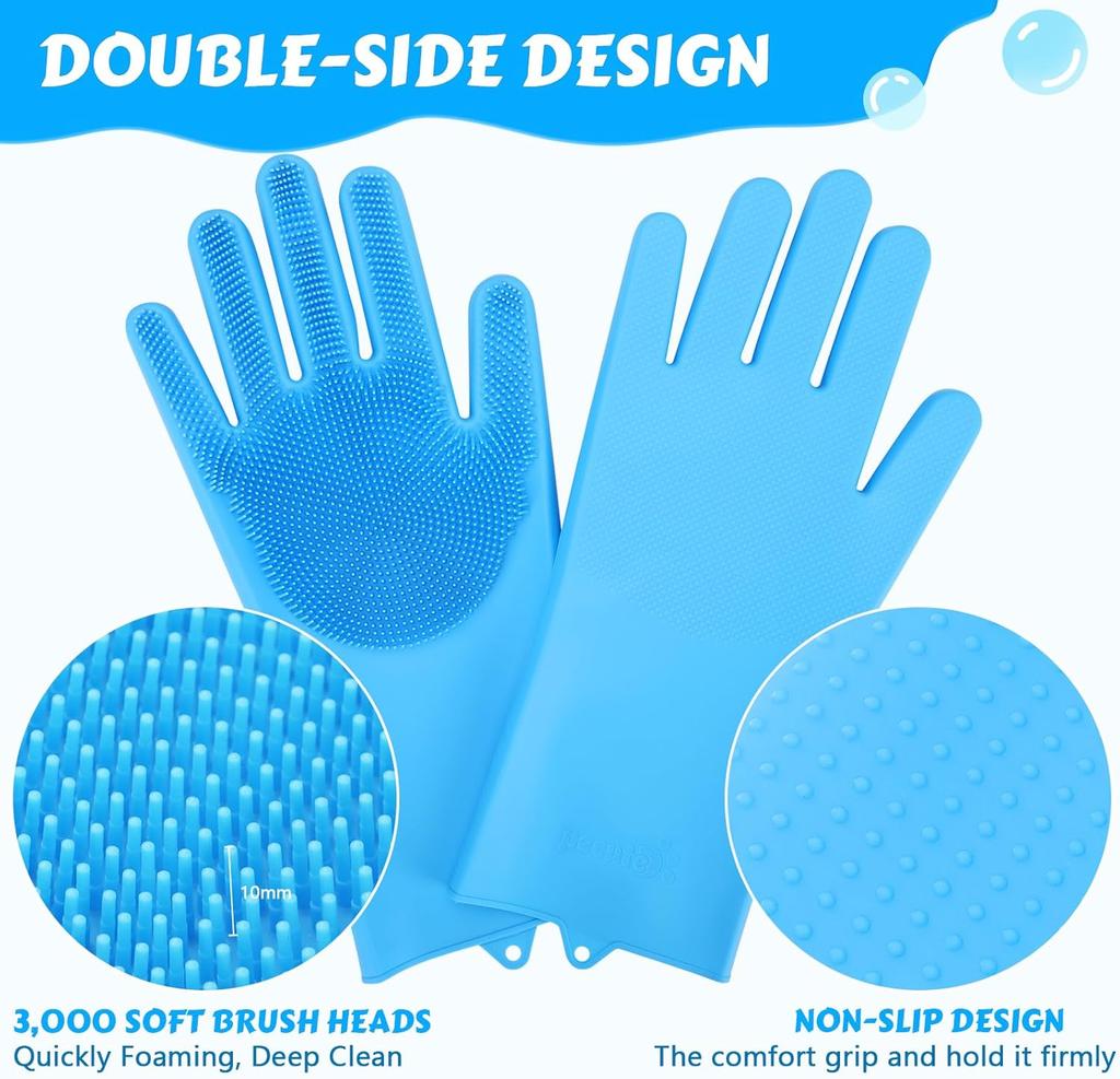 Handschuhe zur Fellpflege von Haustieren – hitzebeständige Silikonhandschuhe mit hochdichten Zähnen, verbessertes Fünf-Finger-Design zum Baden und Massieren von Hunden und Katzen