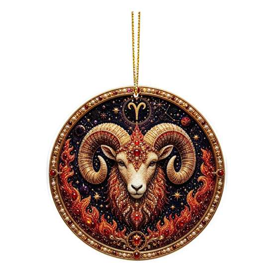 Zodiac Sign Decor 2D Flat Pearl Painting Ornament, Double Sided Theme Hanging Gem Home Ornament Art Craft, Rhinestone Beads Pattern Acrylic