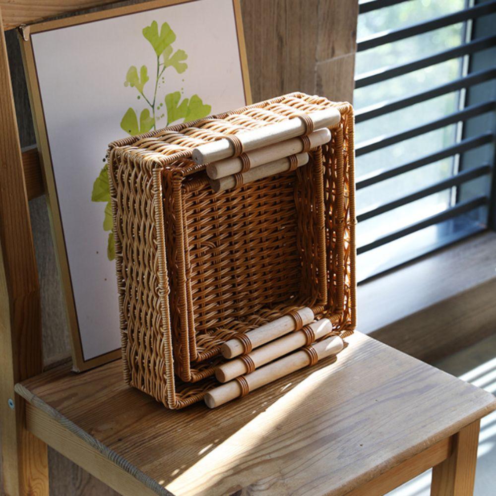 Plastic Storage Tray Rectangular Woven Basket New Serving Tray  Dining Table