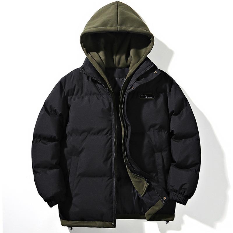 Fake Two-piece Cotton-padded Jacket for Men's Loose and Casual Winter, Thickened Warm Cotton-padded Jacket, Trendy Hooded Cotton-padded Jacket.