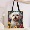Chic Puppy Floral Tote Bag Lightweight Reusable Shopping Handbag for Everyday Use Flower Multifunctional Shoulder Bag