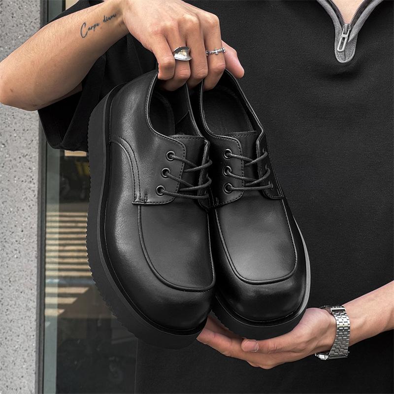 

Height-increasing big head Derby shoes casual platform business men s leather shoes commuting simple retro loafers 1579-J 38 чёрный