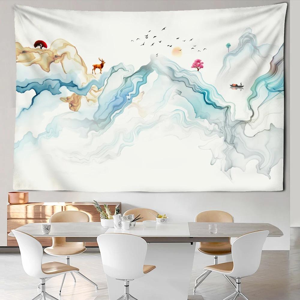Line ink mountain view tapestry bohemian style background cloth beautiful home decoration room dormitory bedside hanging cloth