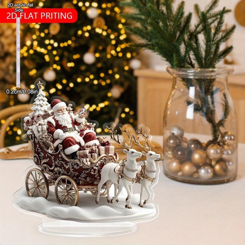 2D Flat Santa Claus and Reindeer Acrylic Desktop Decoration, Suitable for wall decoration, porch, room, villa, accents Home, Hallway, or Workplace - R
