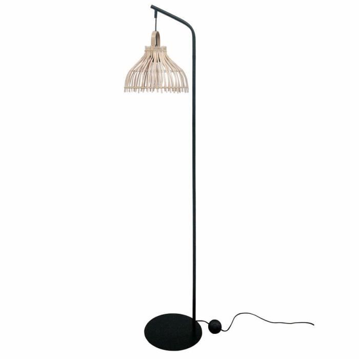 Lampadaire - Métal Noir et Rotin Marron - 40 x 40 x 160 cm - 50 Watts - E27