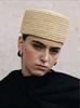 French Raffia Pillbox Hat Women Flat Top Handwoven Straw Hat Luxury Resort Summer Cap