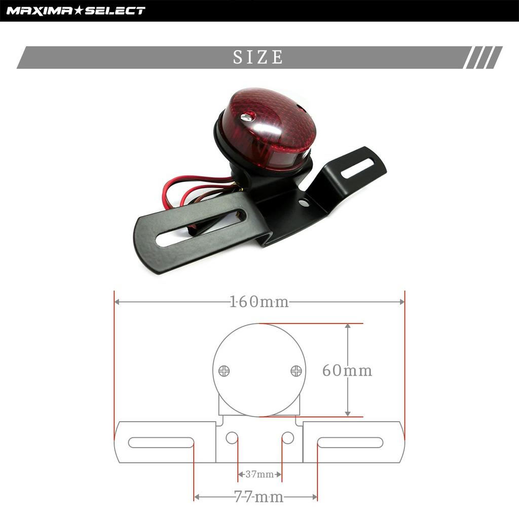 MAXIMASELECT Universal Round Tail Lamp, Brake Lamp (Red) with Stay, Motorcycle, Exterior Custom, American YB-1, etc