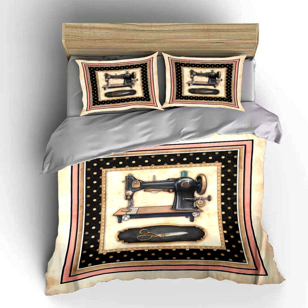 Vintage Sewing Machine Set Multiple Sizes Kid'S And Adults' Bedroom Exquisite 3Pc Bedding Set, Gift
